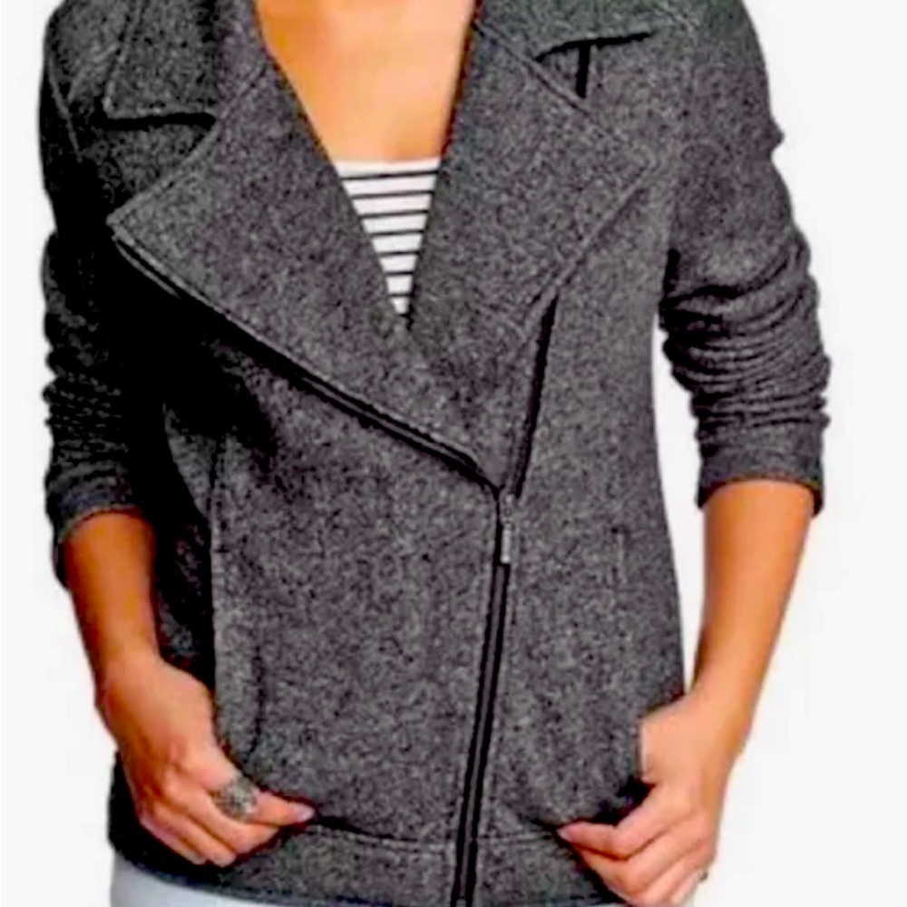 NWT Catherine Malandrino - Charcoal Gray Zip-Up Knit Moto Jacket - Sz XL